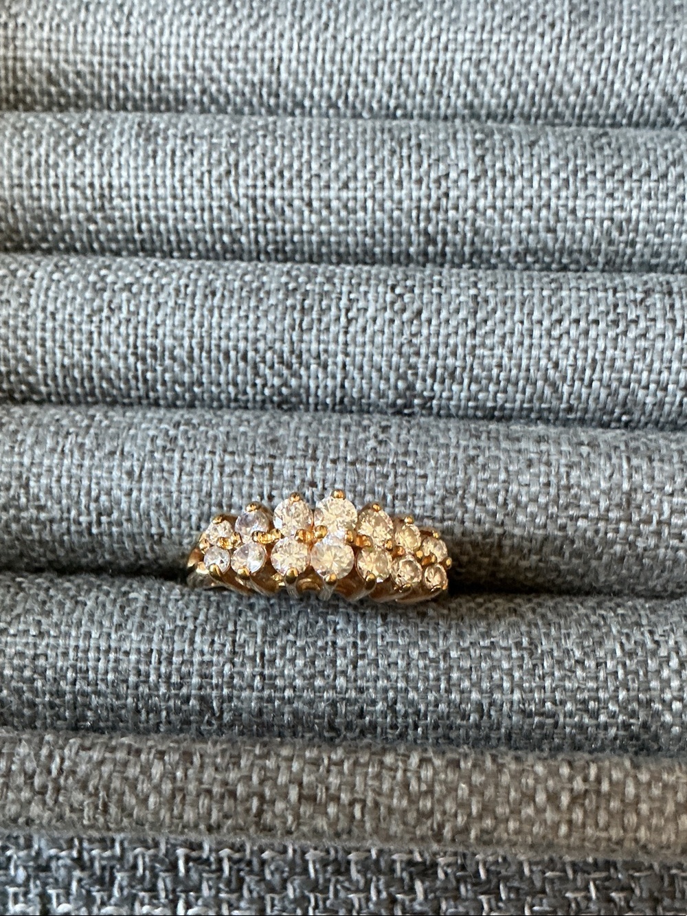 Gold Tone Crystal Cluster Ring